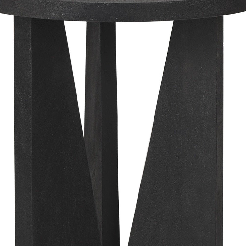 18" Black Solid Wood and Wood Tray Table