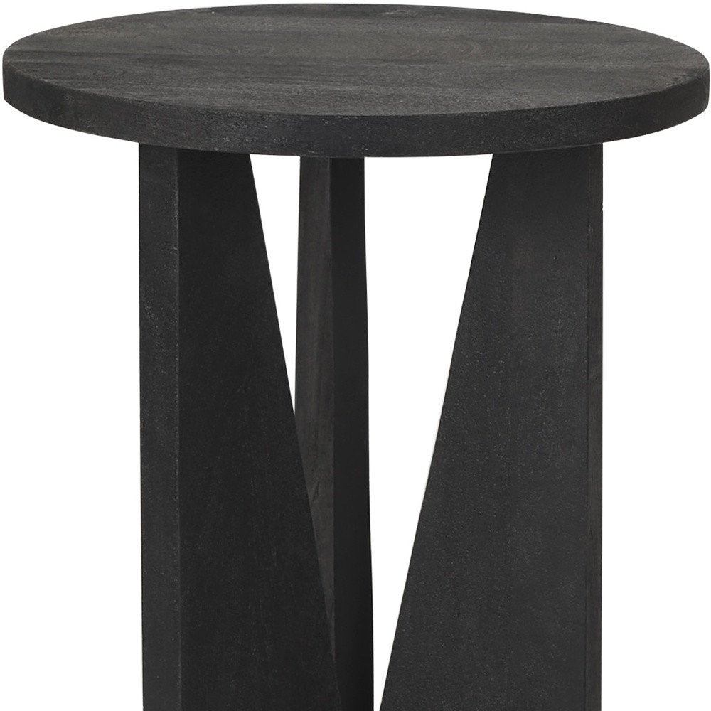 18" Black Solid Wood and Wood Tray Table