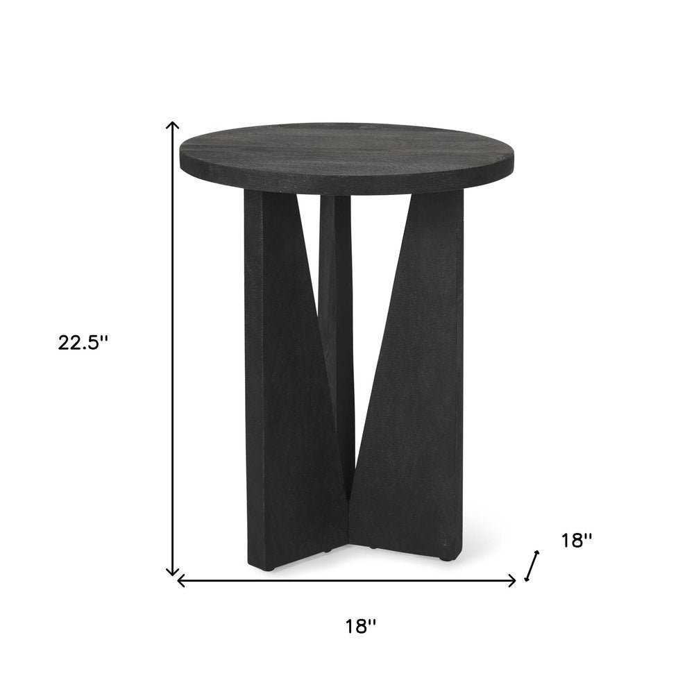 18" Black Solid Wood and Wood Tray Table