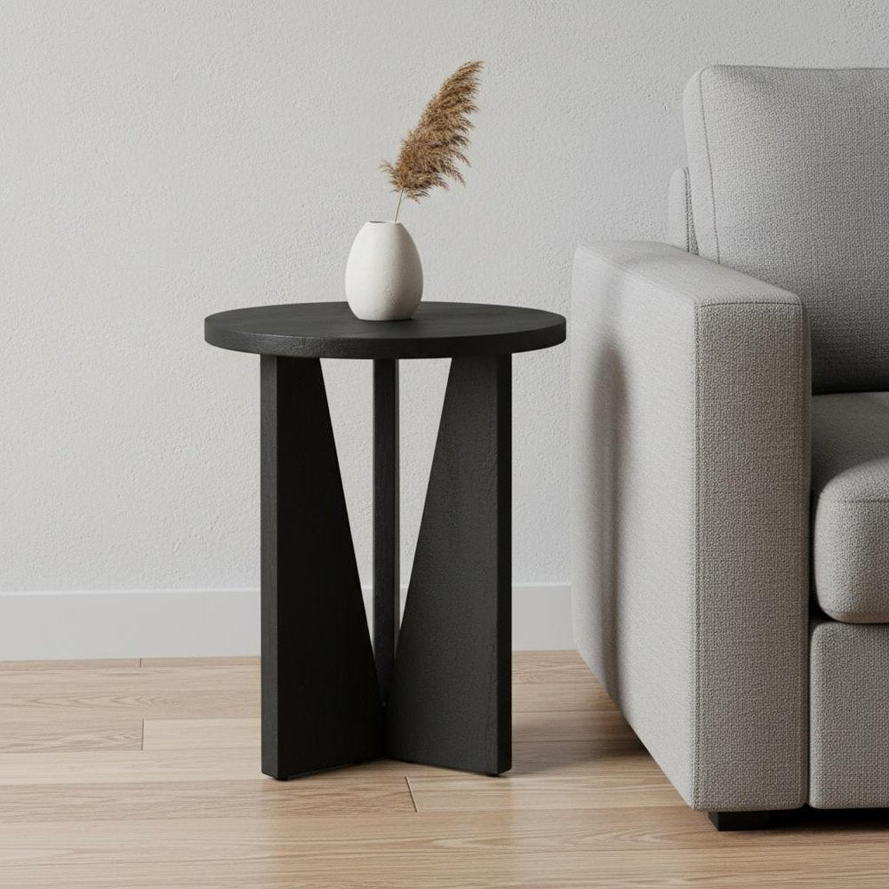 18" Black Solid Wood and Wood Tray Table