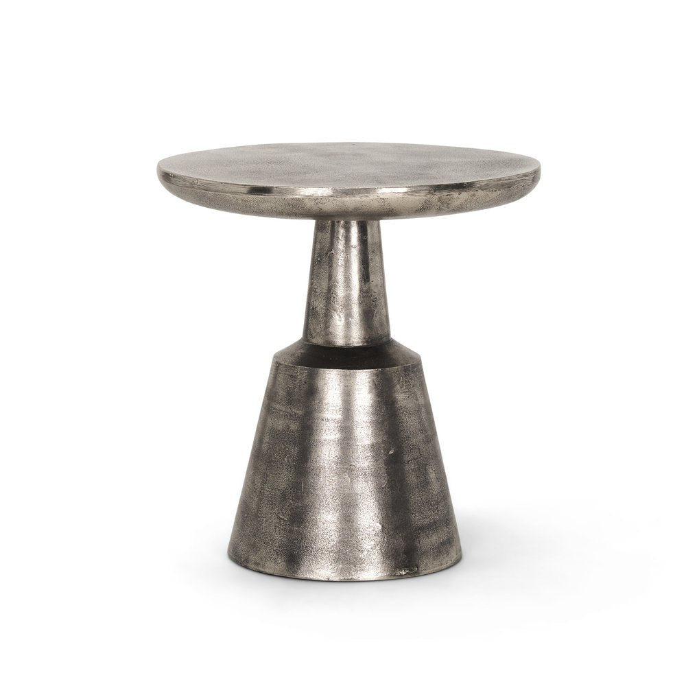 21" Silver Distressed Iron Round Pedestal End Table