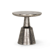 21" Silver Distressed Iron Round Pedestal End Table