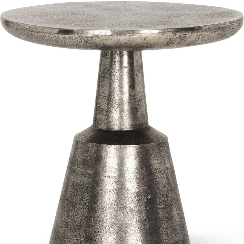 21" Silver Distressed Iron Round Pedestal End Table