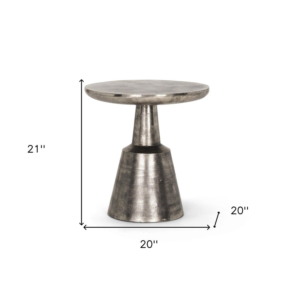 21" Silver Distressed Iron Round Pedestal End Table