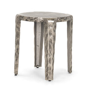 21" Silver Distressed Aluminum Round End Table