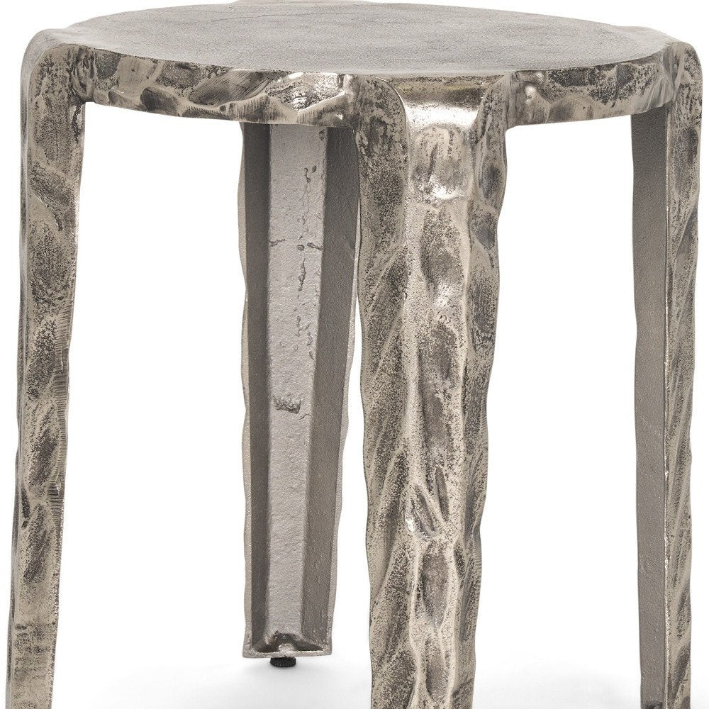 21" Silver Distressed Aluminum Round End Table
