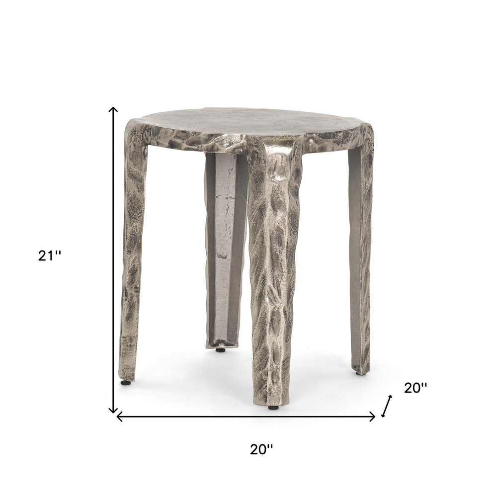 21" Silver Distressed Aluminum Round End Table