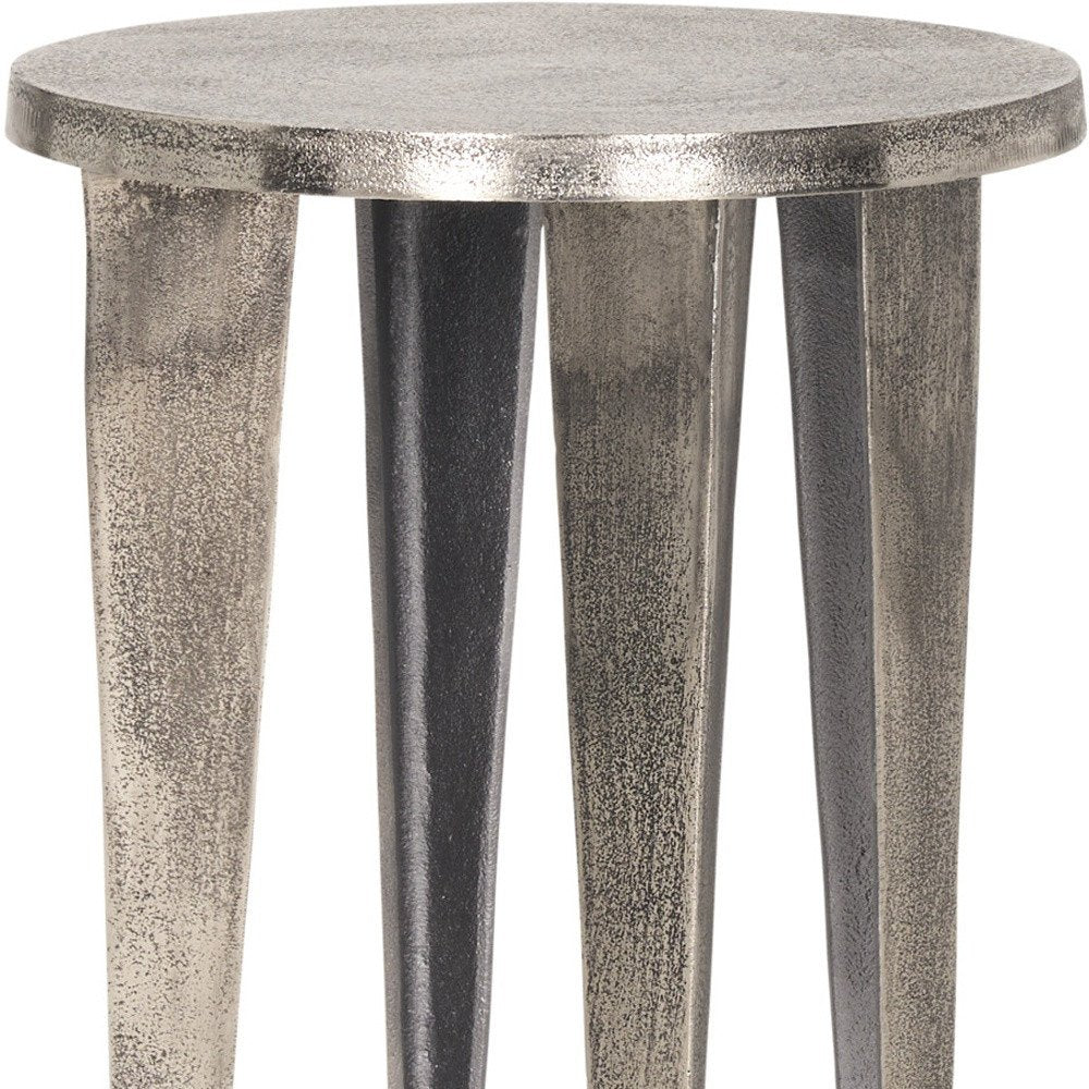 21" Silver Distressed Aluminum Round End Table