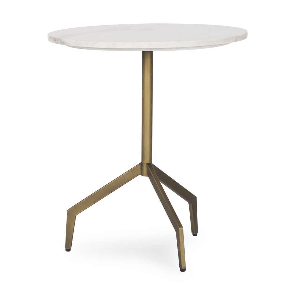 20" White and Gold Stone and Iron Oval End Table