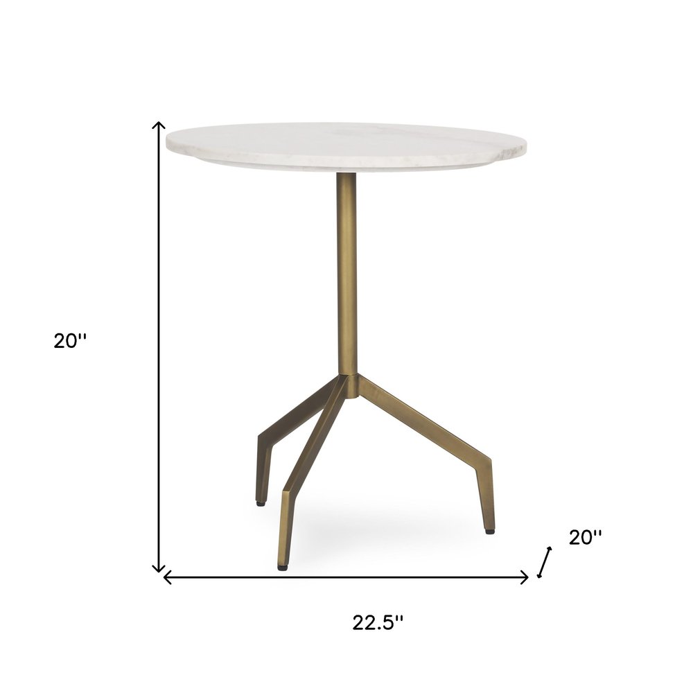 20" White and Gold Stone and Iron Oval End Table