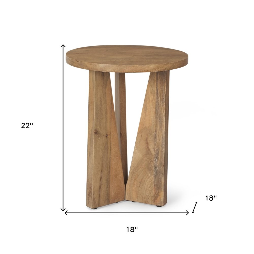 22" Natural Distressed Solid Wood Round End Table