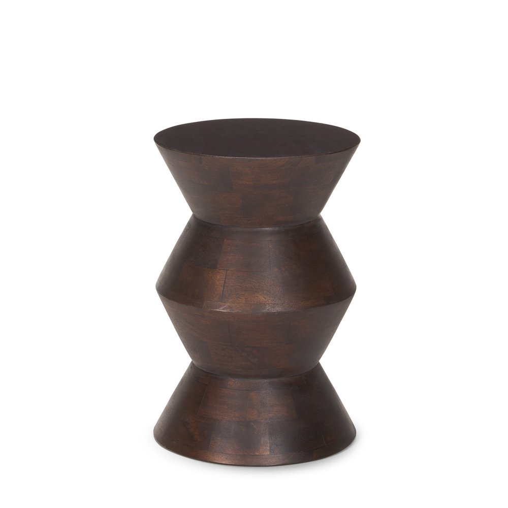 18" Dark Brown Solid Wood Round Block End Table