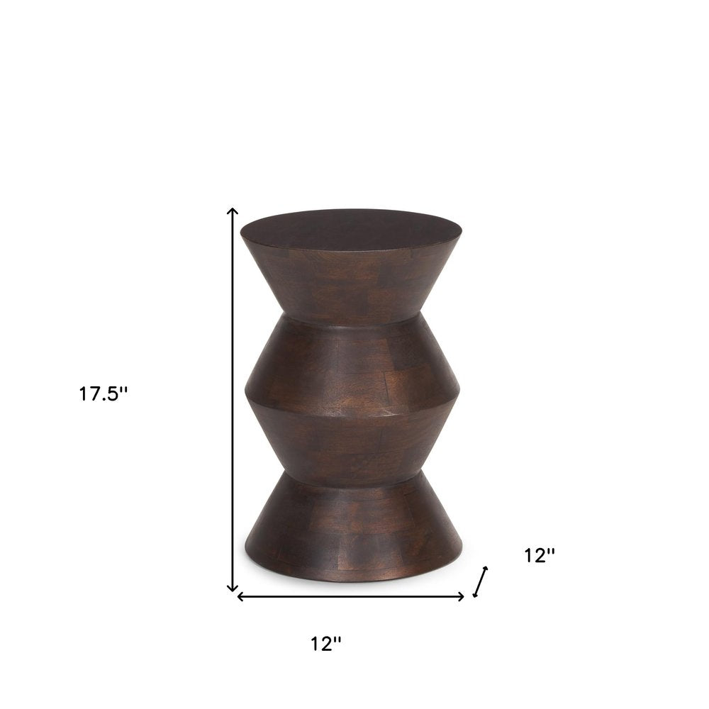 18" Dark Brown Solid Wood Round Block End Table