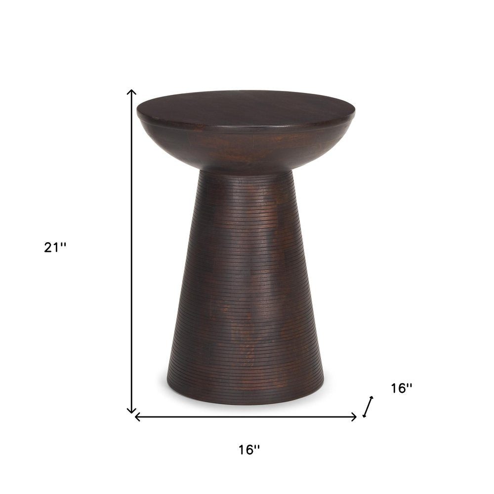 21" Redwood Solid Wood Round Pedestal End Table