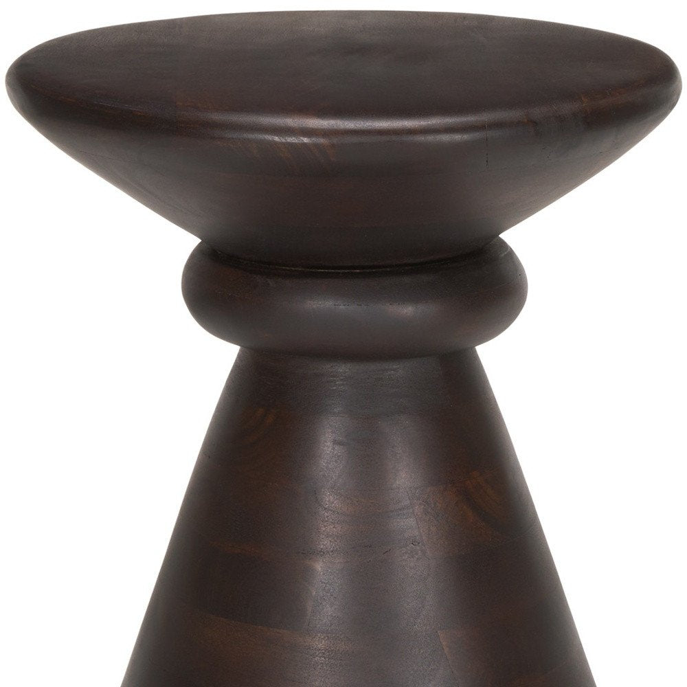 18" Dark Brown Solid Wood Round Pedestal End Table