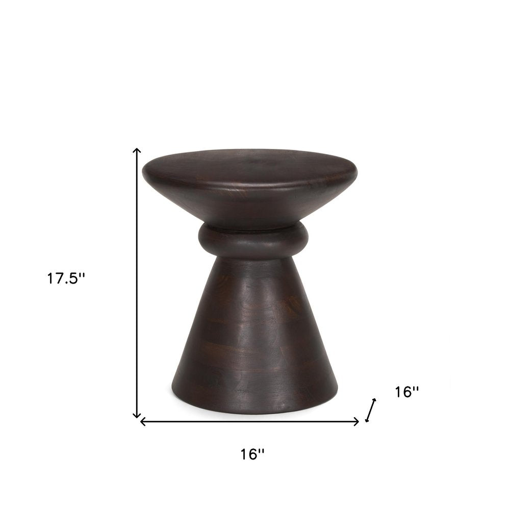 18" Dark Brown Solid Wood Round Pedestal End Table
