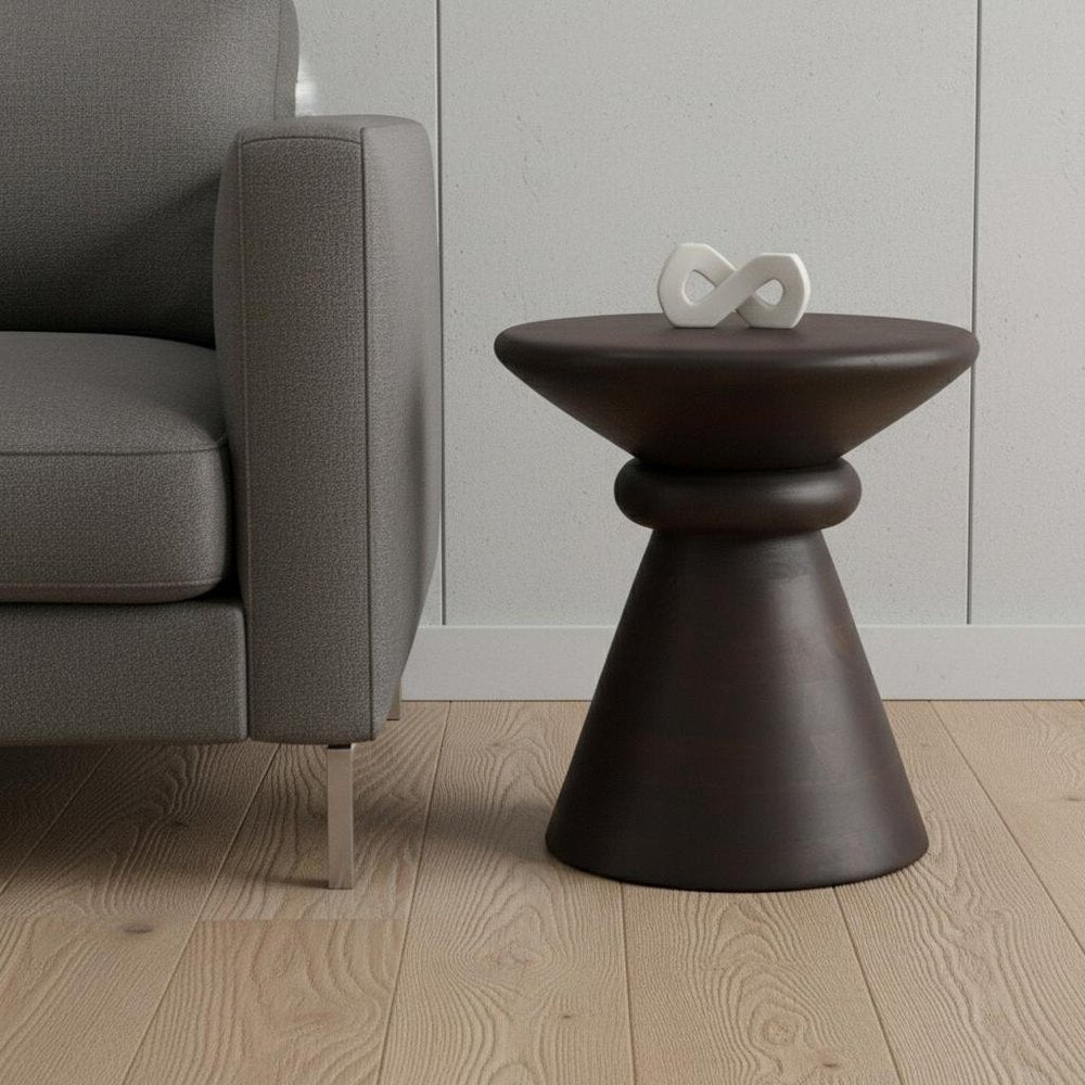 18" Dark Brown Solid Wood Round Pedestal End Table