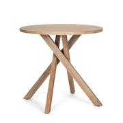 30" Natural Distressed Solid Wood Round Cross Legs End Table