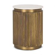 22" White and Gold Stone and Brass Round Block End Table