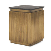 22" Black and Gold Stone and Brass Square Block End Table