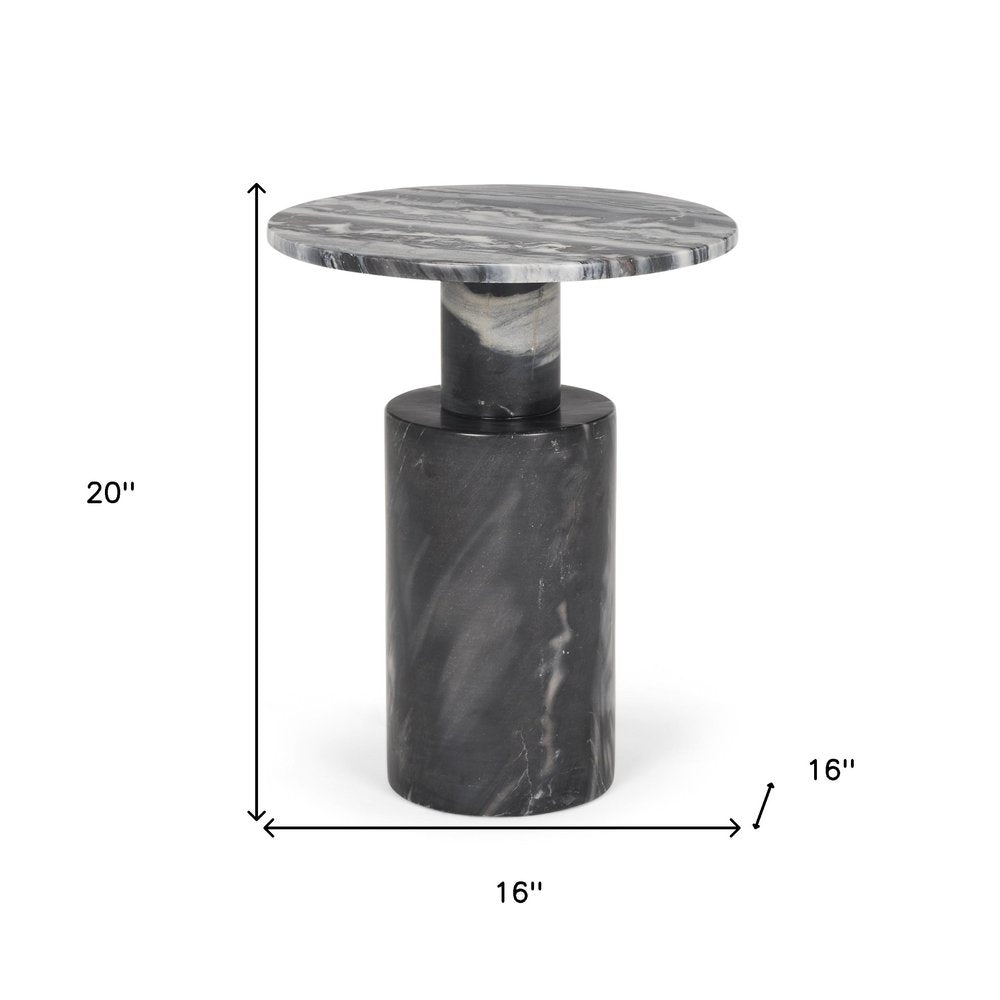 16" Gray Stone and Wood Tray Table
