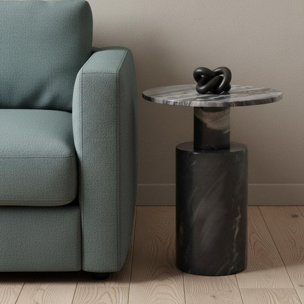 16" Gray Stone and Wood Tray Table