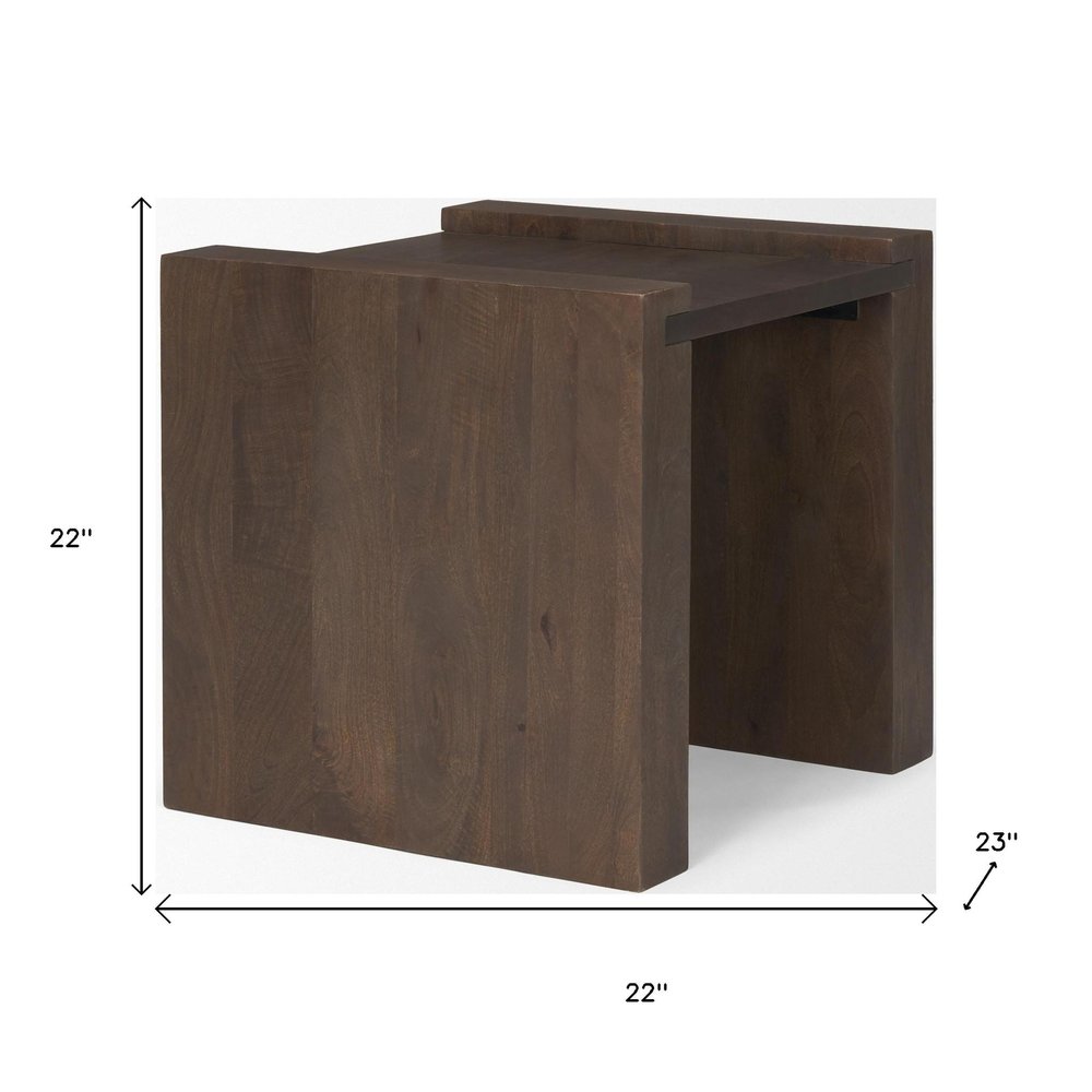 22" Dark Brown Solid Wood Square Sled End Table