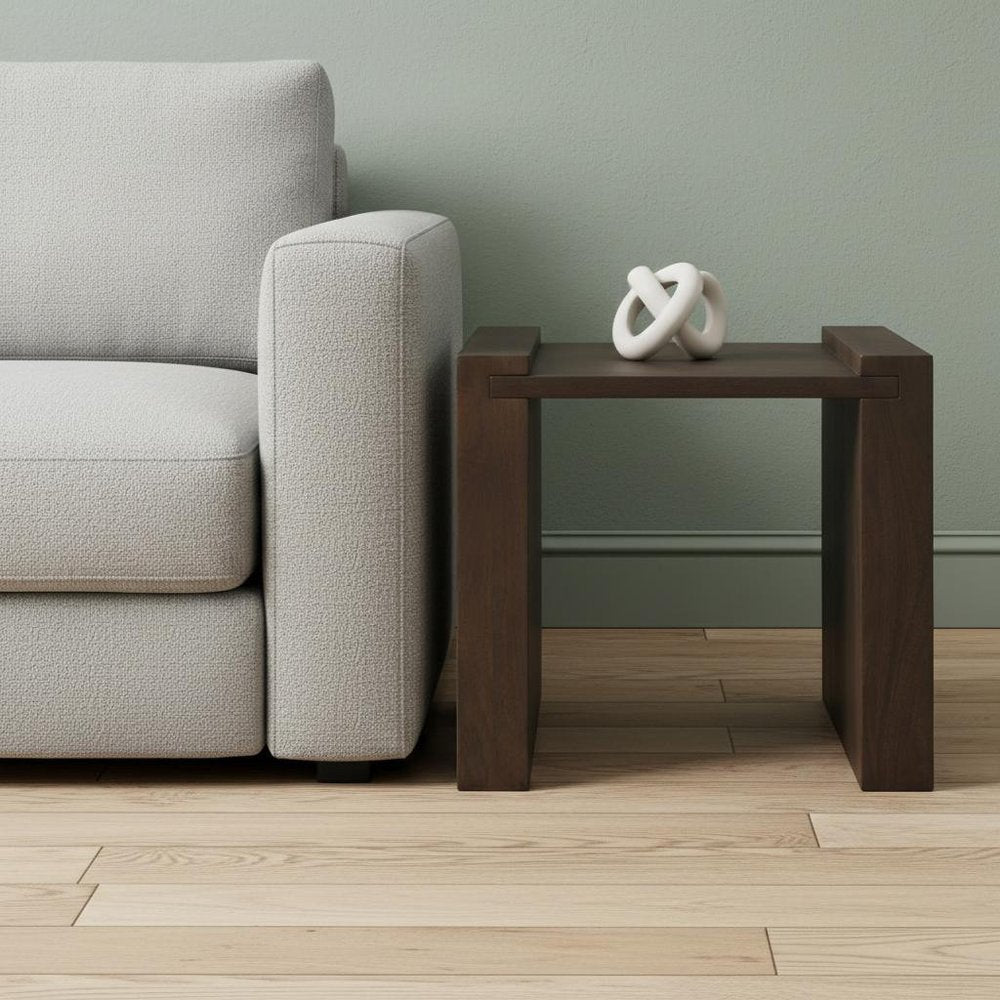 22" Dark Brown Solid Wood Square Sled End Table