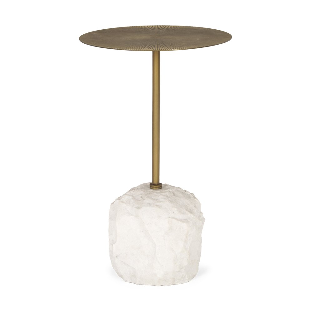 15" Gold and White Iron and Wood Tray Table