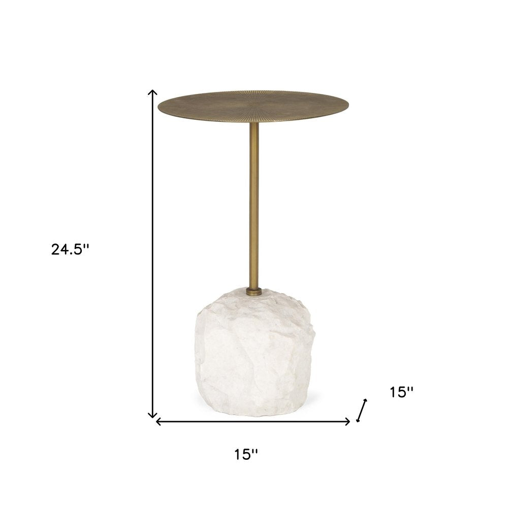 15" Gold and White Iron and Wood Tray Table