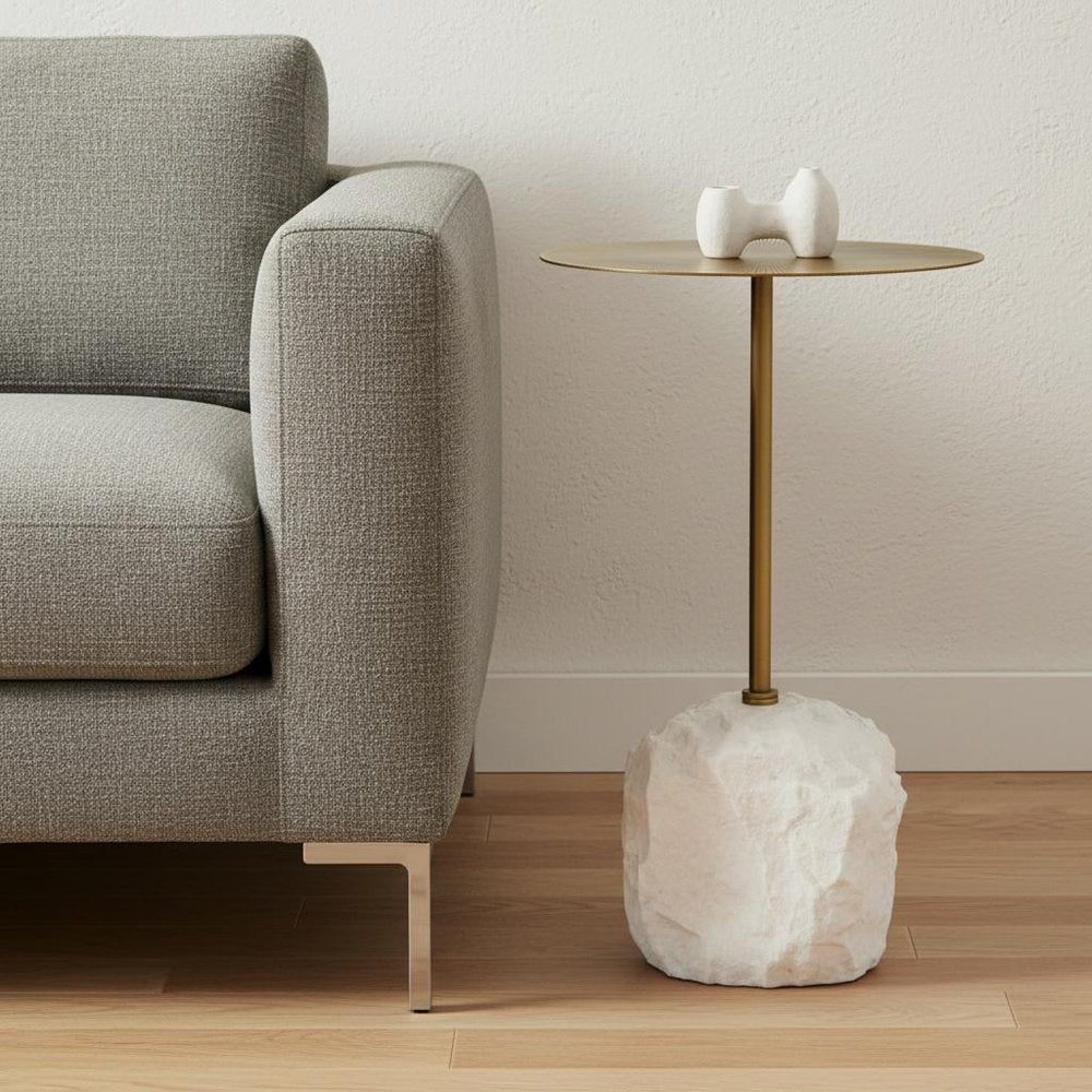 15" Gold and White Iron and Wood Tray Table