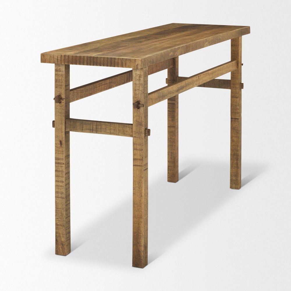 54" Brown Solid Wood Distressed Console Table