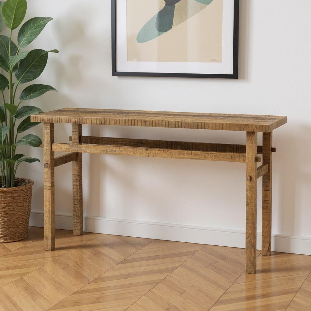 54" Brown Solid Wood Distressed Console Table