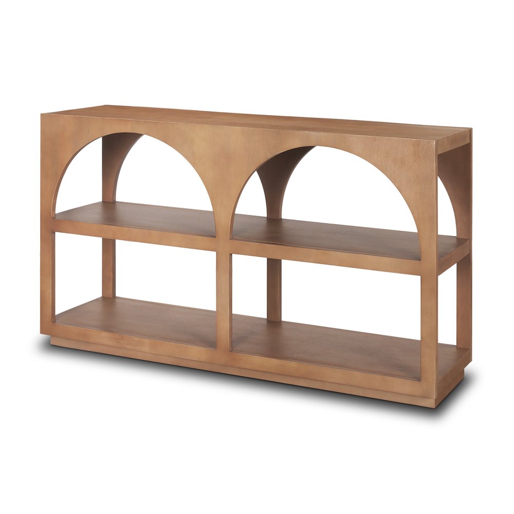 54" Brown Solid Wood Floor Shelf Console Table With Two Shelves