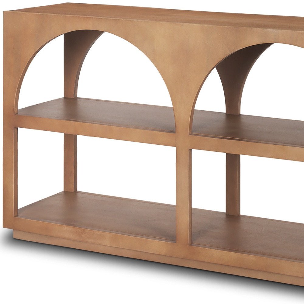 54" Brown Solid Wood Floor Shelf Console Table With Two Shelves
