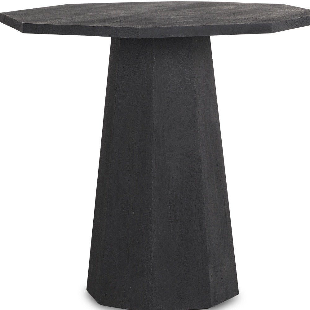 30" Black Solid Wood Hexagonal Pedestal End Table