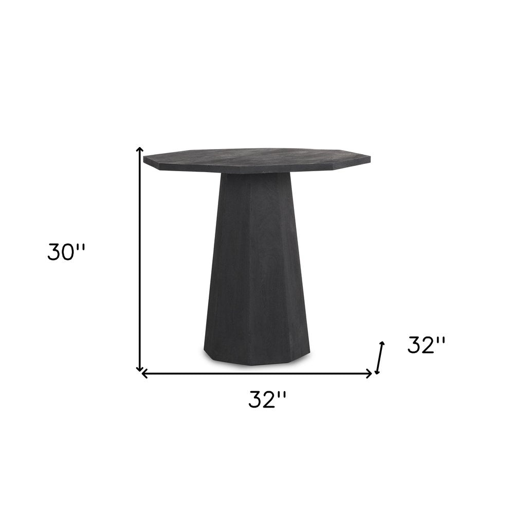 30" Black Solid Wood Hexagonal Pedestal End Table