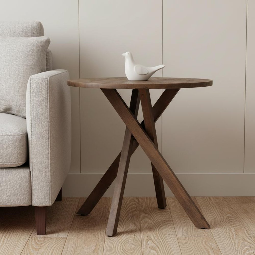 32" Brown Solid Wood and Wood Tray Table