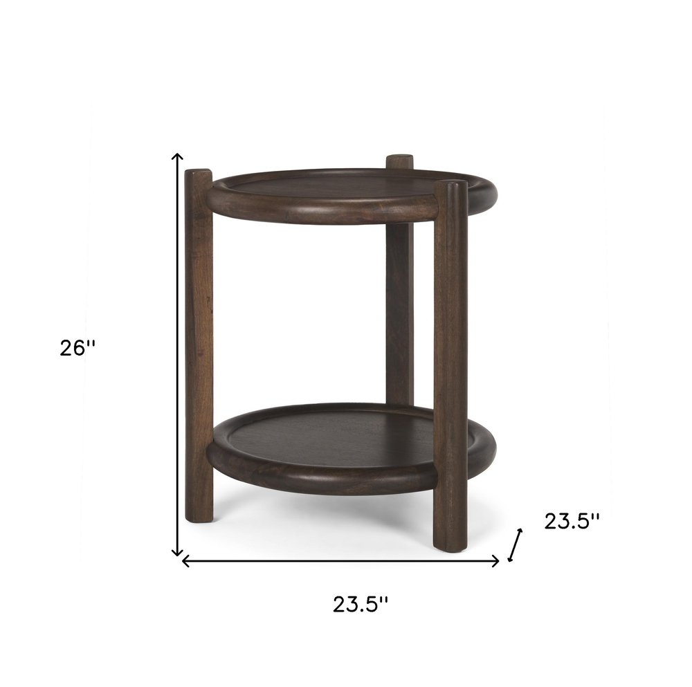 24" Dark Brown Solid Wood Tray Table