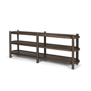 80" Dark Brown Solid Wood Oval Six Leg Console Table With Two Shelves