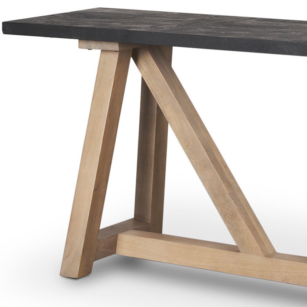 70" Black and Brown Solid Wood Trestle Console Table