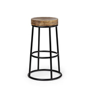 26" Natural and Black Solid Wood and Iron Backless Counter Height Bar Chair