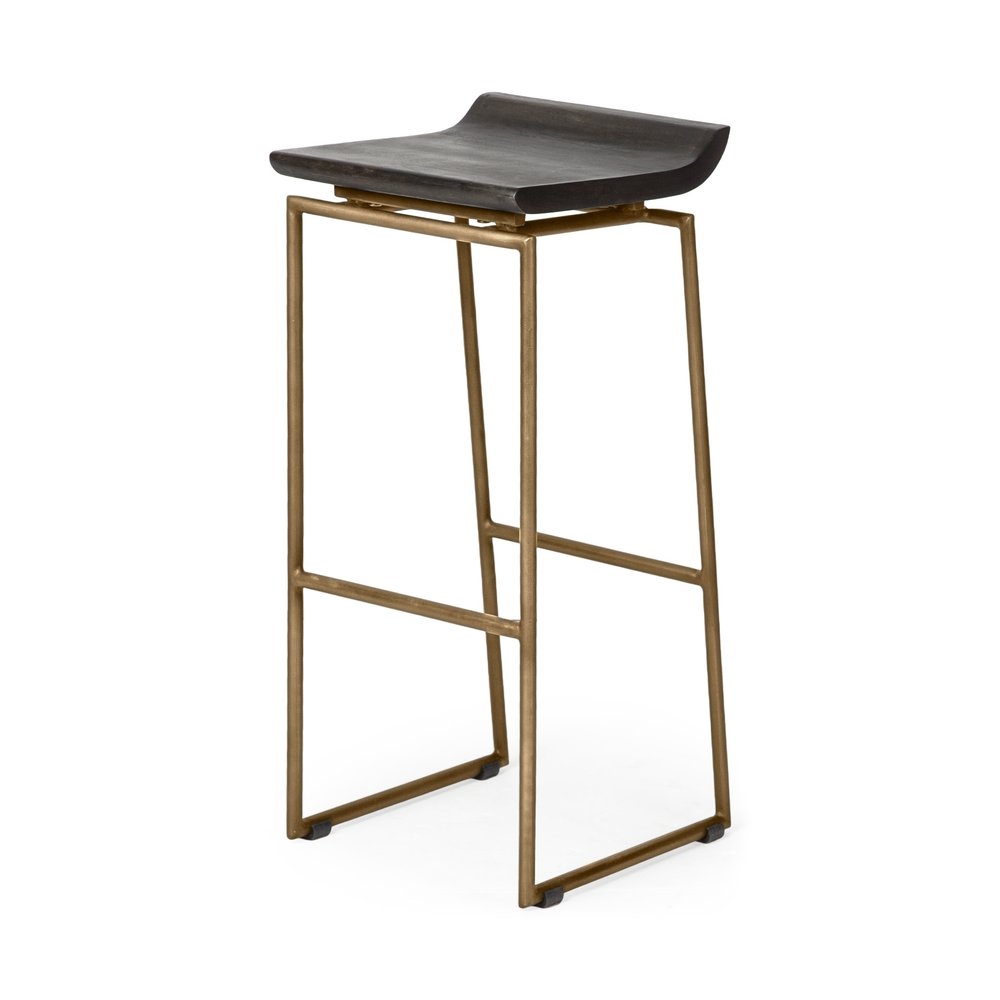 30" Black and Gold Solid Wood and Metal Backless Bar Height Bar Chair
