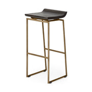30" Black and Gold Solid Wood and Metal Backless Bar Height Bar Chair