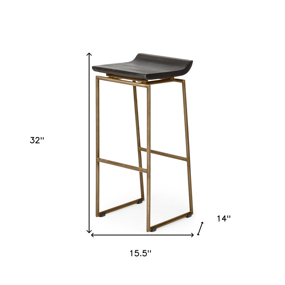 30" Black and Gold Solid Wood and Metal Backless Bar Height Bar Chair