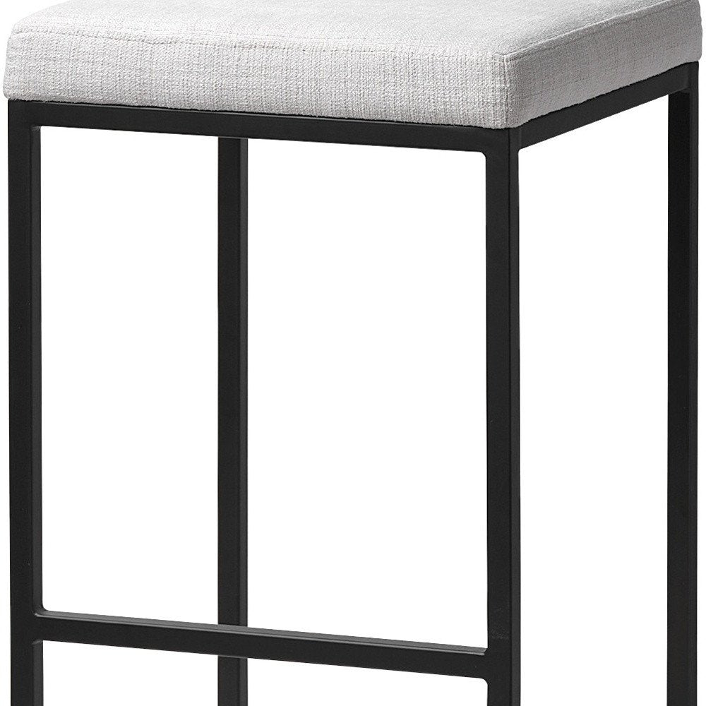 30" White and Black Iron and Fabric Backless Bar Height Bar Chair