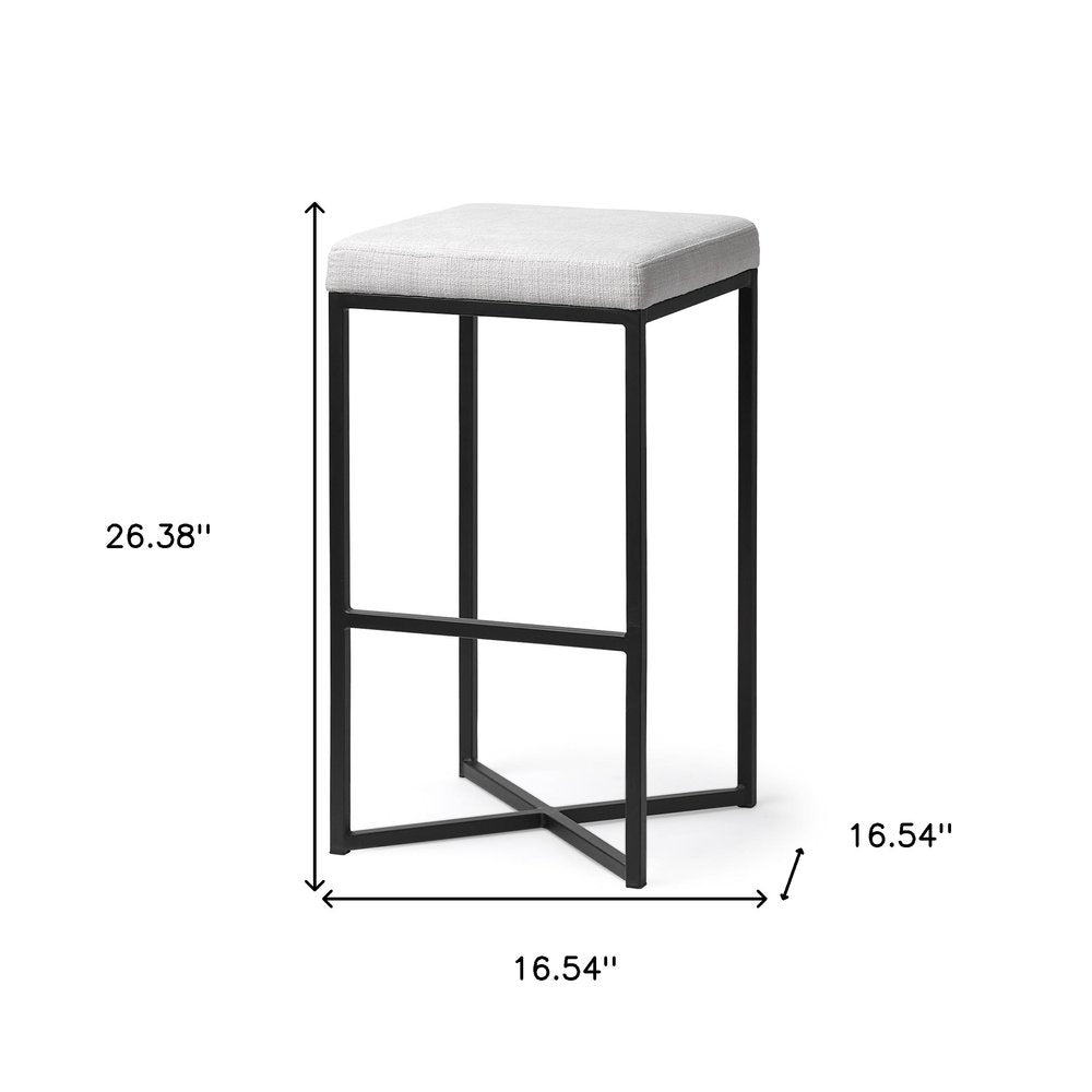 30" White and Black Iron and Fabric Backless Bar Height Bar Chair