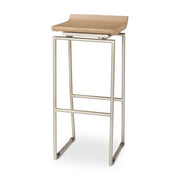 31" Natural and Silver Solid Wood and Iron Low Back Bar Height Bar Chair