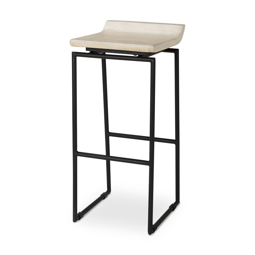 31" Natural and Black Solid Wood and Metal Low Back Bar Height Bar Chair