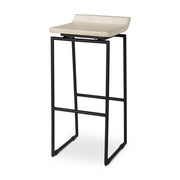 31" Natural and Black Solid Wood and Metal Low Back Bar Height Bar Chair